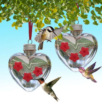 Heart-Shaped Hummingbird Feeder Outdoor Hanging Plastic Feeder Jar with Flower Feeding Ports