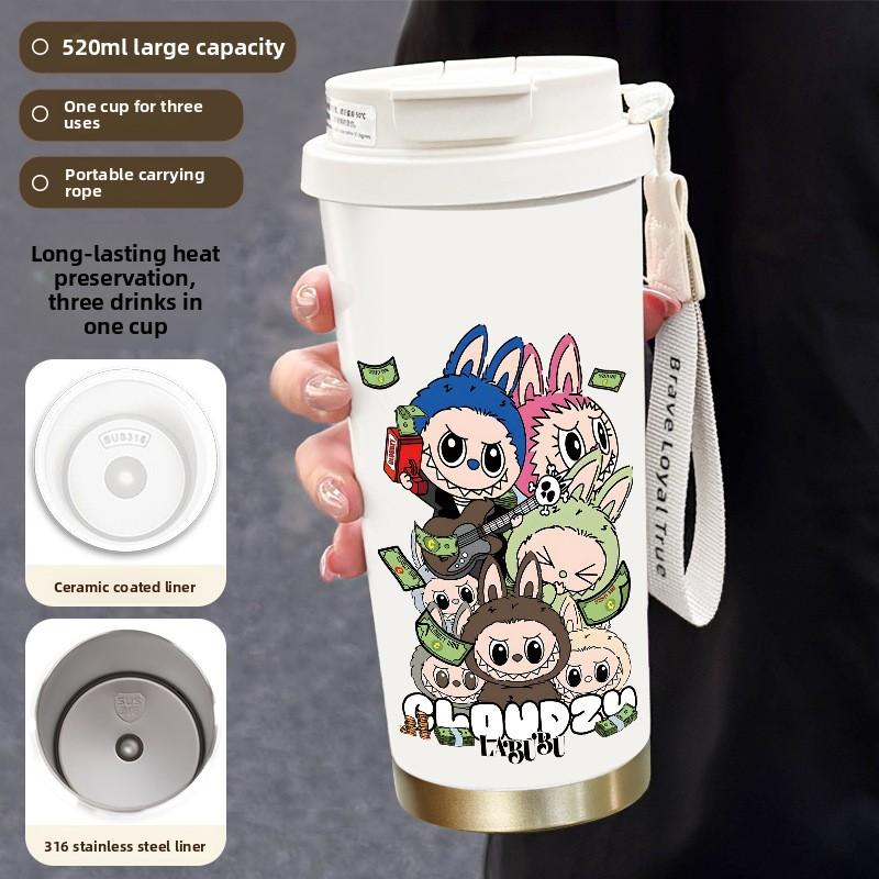 Cute Thermos Cup Large Capacity High Value 316 Stainless Steel Water Cup Portable Rope Coffee Cup