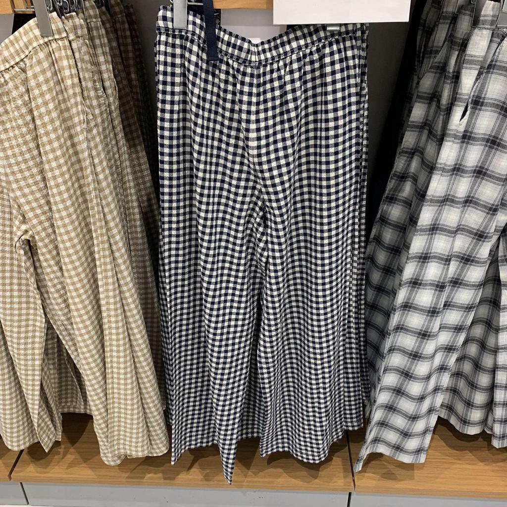 Japanese Women's Plaid Seersucker Elastic Waist Straight-Leg Pants, Spring/Summer 2025 Collection.