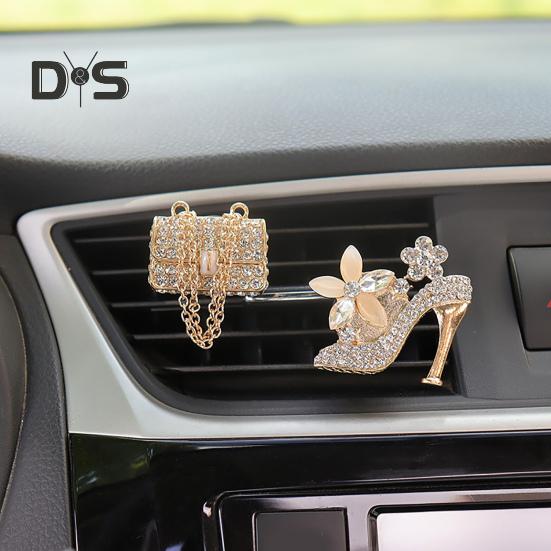 2 Stück Auto-Aromatherapie-Entlüftungsclip, luxuriöser Strass-High-Heel-Handtaschen-Lufterfrischer, Luftauslass-Dekorationsklemme, Auto-Innenzubehör