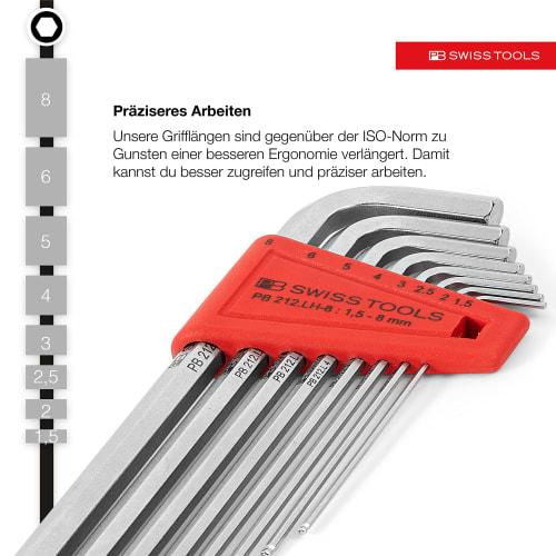 PB SWISS TOOLS Long Hex Wrench Set with Ball Head, 212LH8CN