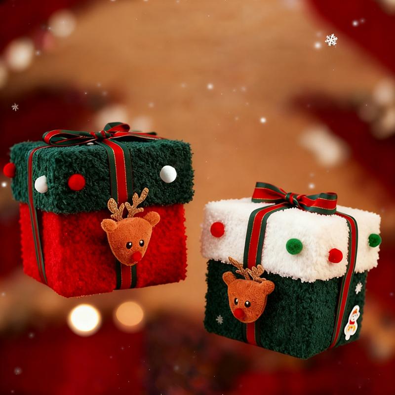 Weihnachtsgeschenkbox Rentier Weihnachtsbaum Filzbox mit Schleife Multifunktionale Plüsch Süßigkeiten Leckerlibox für kleine Geschenke Snacks Christma