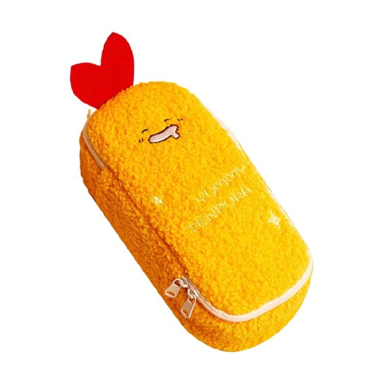 

Cartoon Furry Shrimp Pencil Case Large Compartment Plush Pencil Pouches Zippered Closure For Offices School Travel Use