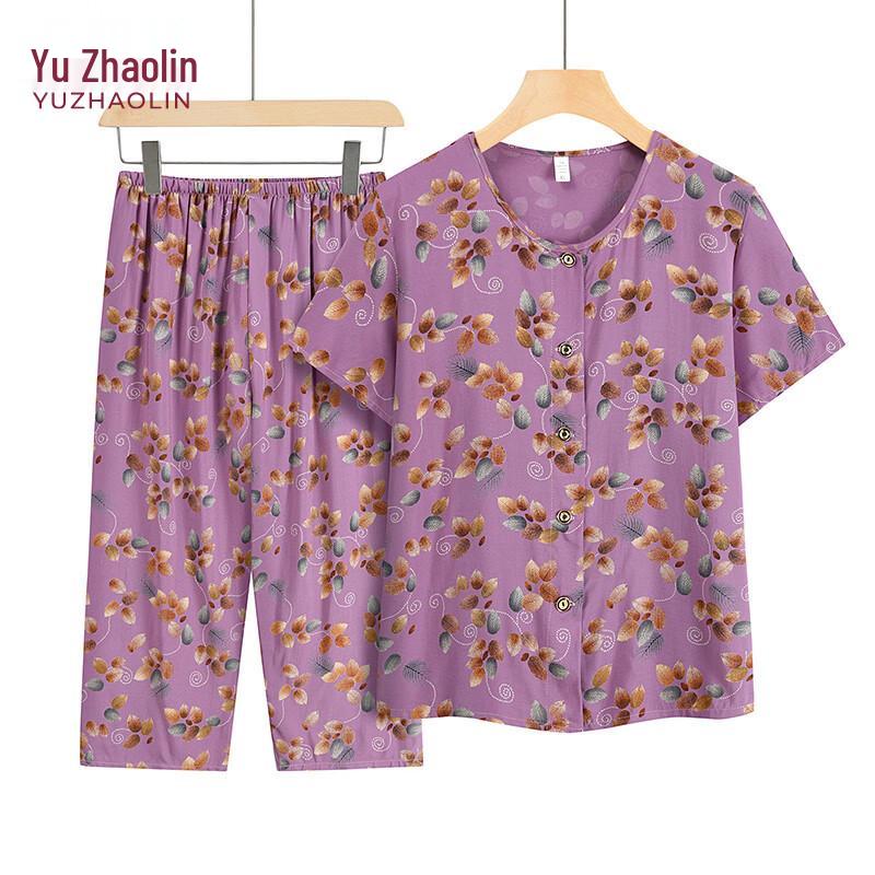 Yuzhaolin Elderly Women's Summer Lightweight Casual Shirt Set