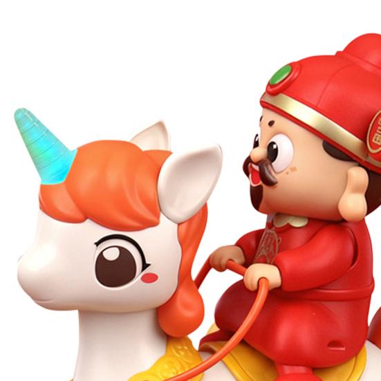Electric God of Wealth Toy with Music LED Light Cartoon Riding Horse Fortune God Toy with Movable Joints Spring Festival New Year Gift
