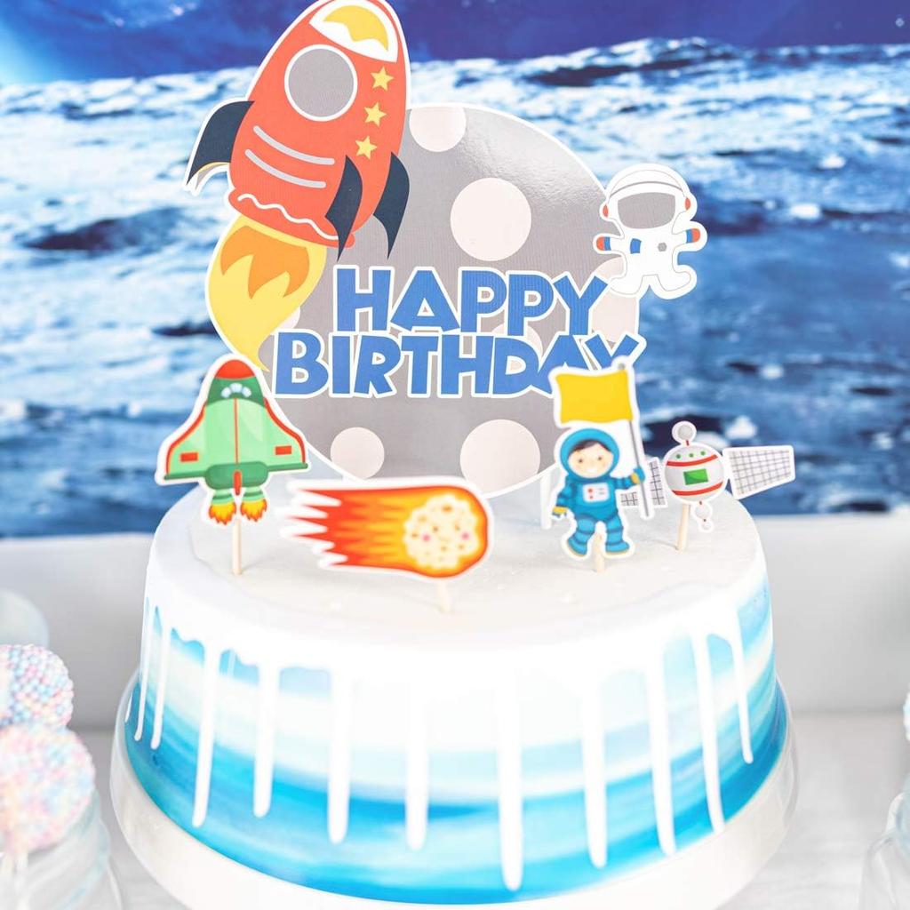 Outer Space Party Supplies, 87Pcs Party Decorations - Rocket Balloons, Solar System Swirl Decorations, Cupcake Toppers, Astronaut Birthday Banner,