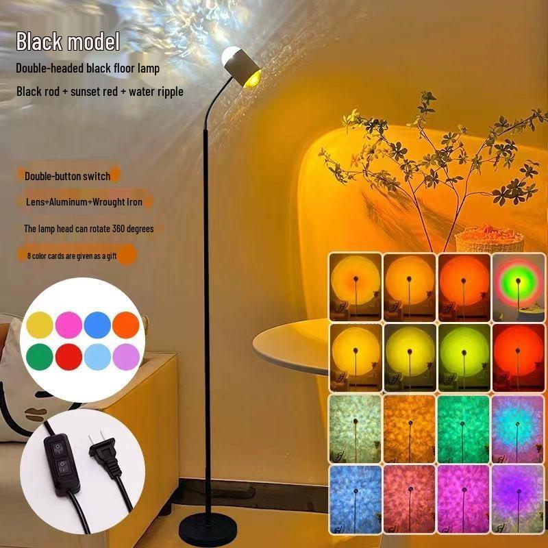High-End Double-Head Sunset Floor Lamp: Water Ripple Iron Design for Living Room Atmosphere