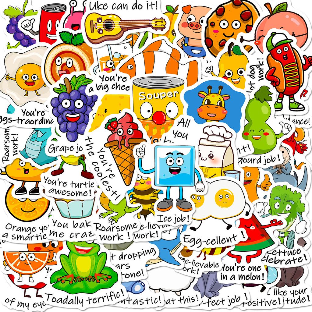 50 Homophone Stickers Packs, Text Stickers, Trunk Water Cup Notebook Ins Creative Stickers