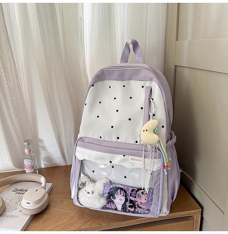 Schoolbag Korean ins new high-value fresh and sweet contrasting polka dot backpack junior high school students lightweight spring outing backpack