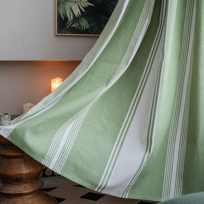 Cotton Linen Stripe Kitchen Curtain Semi-Sheer American Style Cafe Window Treatment Dining Room