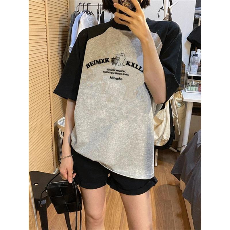 Letter Printed Casual Short-sleeved T-shirt for Women In Summer New College Style Loose Lazy Design Top