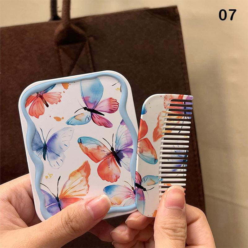 White Rabbit Bow Flip-Top Folding Makeup Mirror Portable Pocket Mirror Women Rectangle Cosmetic Make Up Mirror With Comb