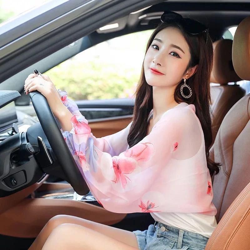 Mâneci de damă din șifon cu protecție UV, din mătase glacială, pentru ciclism și condus de vară