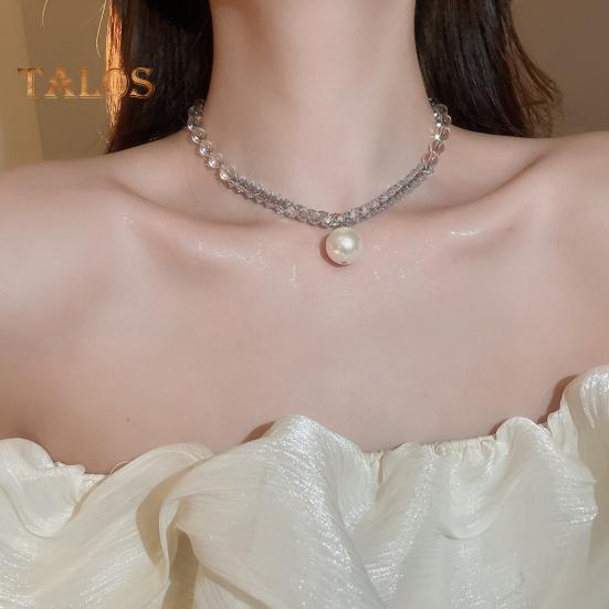 Faux Pearl Necklace for Women Faux Pearl Rhinestone Beaded Chocker Bridesmaid Jewelry for Tea Party Wedding Decoration