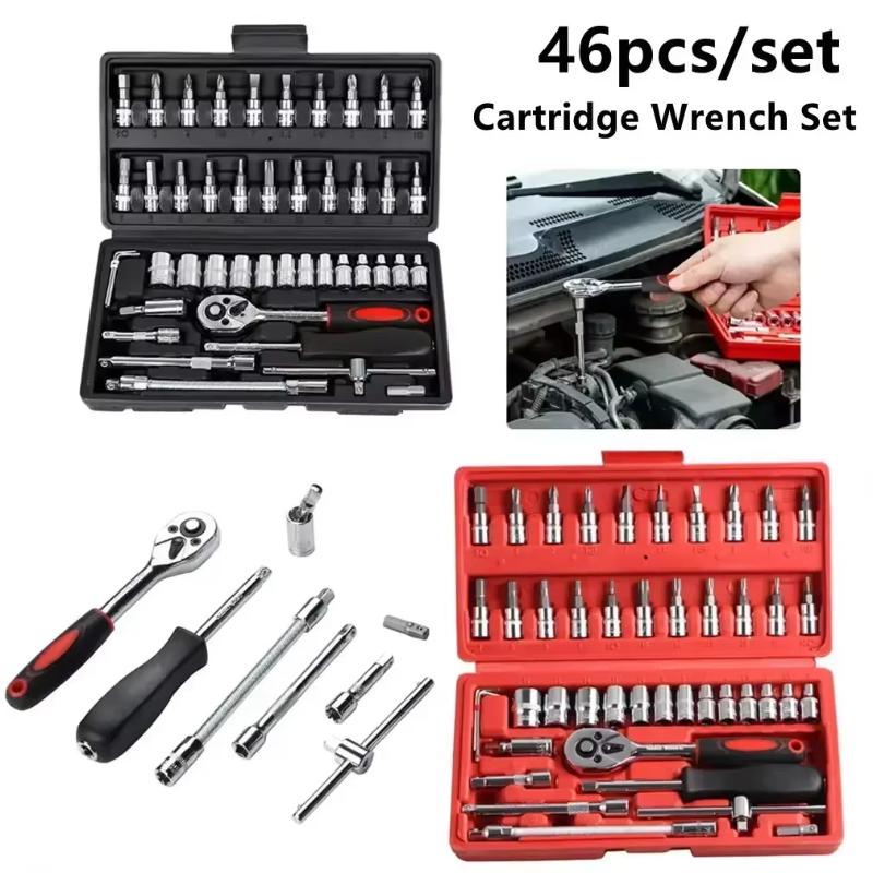 46Pcs Metric Socket Wrench Set Portable Durable Automotive Mechanical Repair Tool Kit for Motorcycle Daily Maintenance