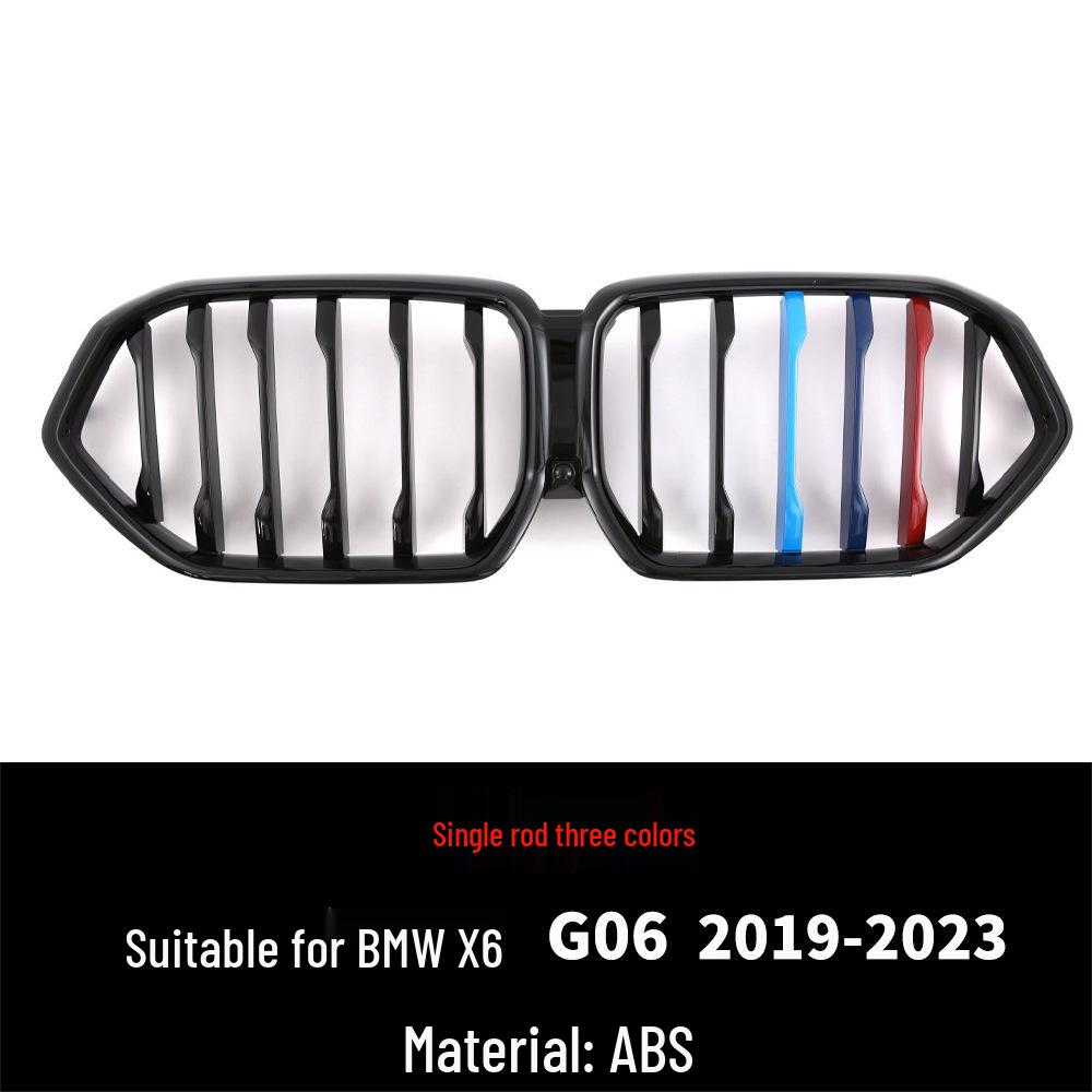 Compatible Gloss Black Tricolor Front Grille Stripe for BMW X6 G06 2019-2023, Single & Double Line Models