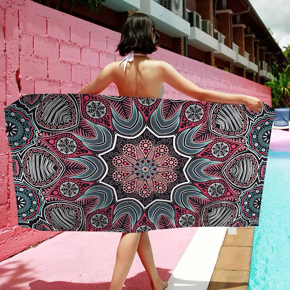 Colorful Mandala Pattern Bath Towel Microfiber Soft Water Absorbing Breathable For Girl Kids Decorative Cartoon Beach Towel