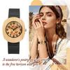 Watch with Bamboo Genuine Leather Arabic Wooden Dial with Quartz Analog Soft Leather Casual Business Stylish Gift Women's Design, Strap, Numerals,