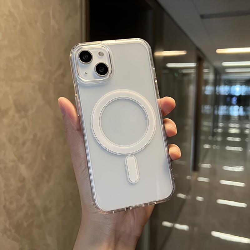 Crystal Clear Hard Acrylic Wireless Charging Magnetic Case Compatible For iPhone 11 12 13 14 15 16 Pro Max 14 Plus