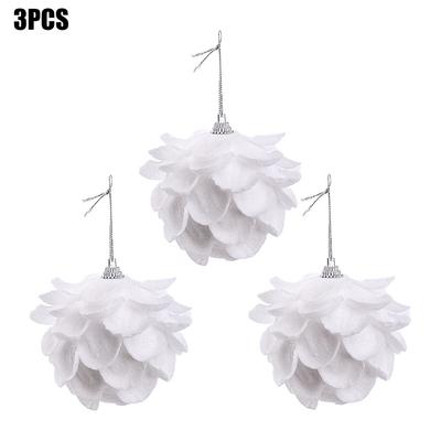 3pcs Vintage Style Christmas Balls Glitter 3 Pieces Set Hanging Ornaments Feather Design Christmas Theme New Year Decoration