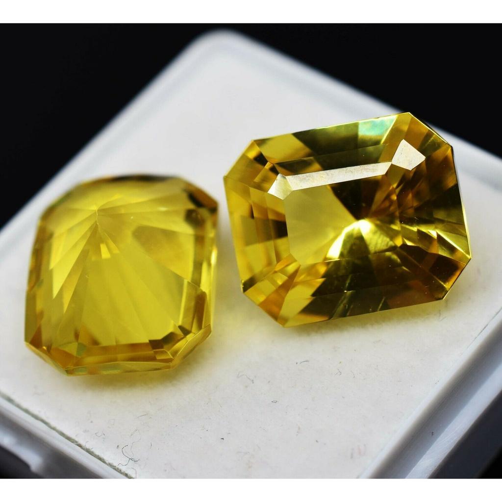 Natural Sapphire 20.85 Ct Yellow Emerald Cut Pair   Loose Gemstone