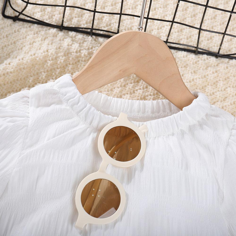 Girls Summer Solid Bubble Sleeve T Shirt And Bud Shorts Two Piece Set Cute Casual Kids Clothing Outfit
