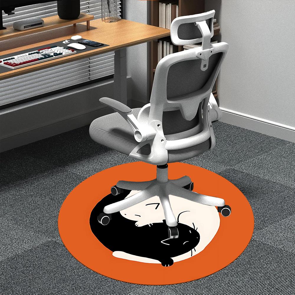 1pc Yin Yang Cats Office Round Area Rug, Indoor Mat Suitable ForOffice, Under Office Chairs Bedroom Living Room Home Decor, Room Deco 107