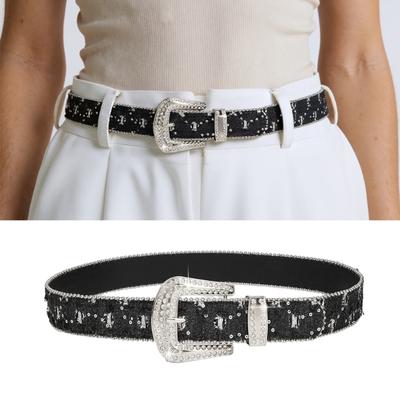 Cintura in Ecopelle con Strass Scintillanti e Fibbia Metallica Resistente per Abiti Casual o Formali