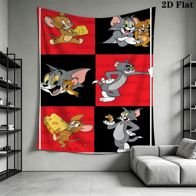 Tom Jerry Classic Adventure Tapestry Wallmounted Fashion Print Work Of Art Background Cloth Wall Decoration