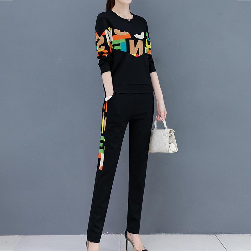 Fashion Trendy Casual Spring-autumn Korean-style Loose Summer/autumn Women's Hoodie Set for Sports Wear