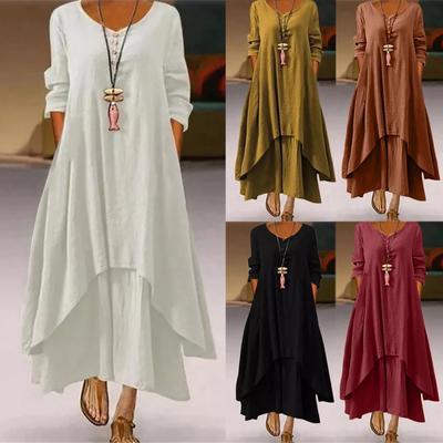 Women's Cotton Loose Shirt Dress With Button Casual Loose Maxi Dresses