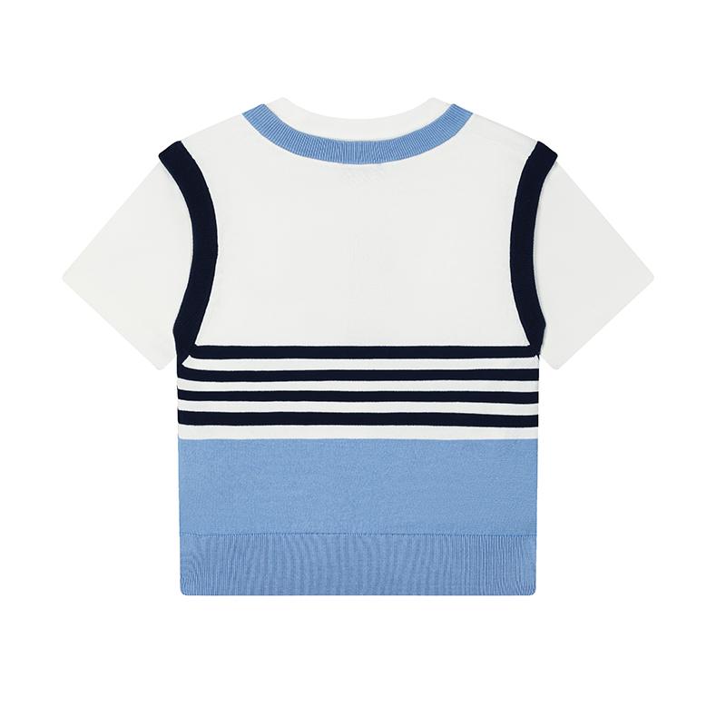 FILA Original Casual Comfortable Striped Simple Versatile T-Shirt Women tops Sky-Blue F11W439109FBU