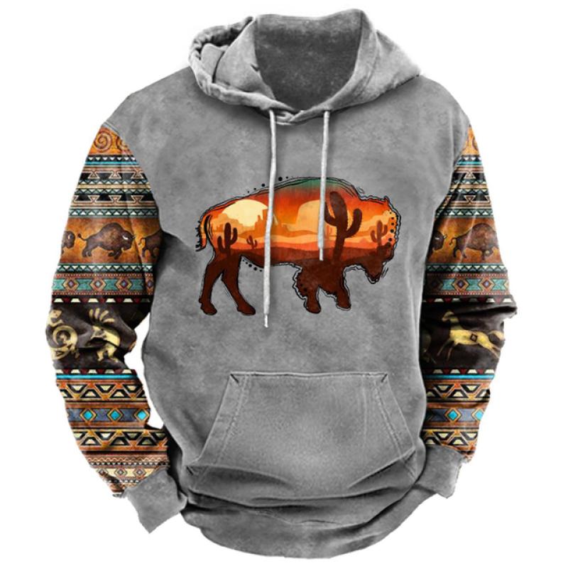 Vintage Animal Sweatshirt For Men Oversize Hoodie 3d Print Long Sleeve Pullover Casual Fashion Men's Clothing High Quality Tops