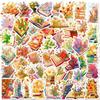 50 Retro Aesthetic Books and Flowers Mix TEMU Retro Stickers Stickers Literary and Fresh Patterns