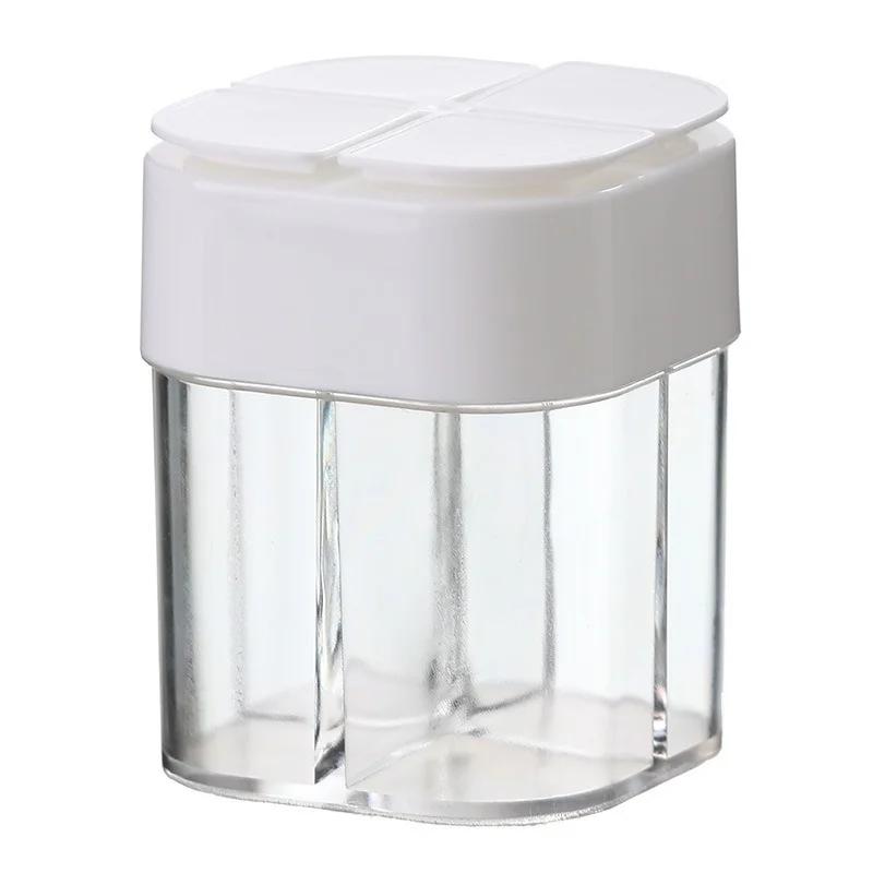 4 In 1 Plastic Salt and Pepper Shaker Transparent Spice Dispenser 4 Compartment Camping Seasoning Jar with Lids for Cooking BBQ