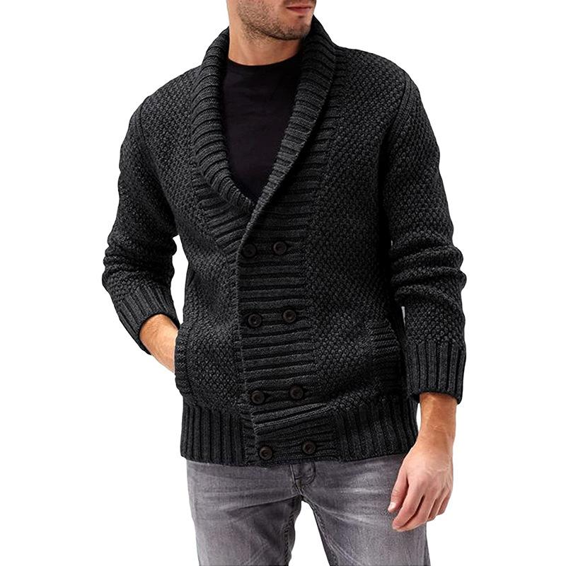 Neue Pullover Strickjacke Herren Solide Polo Neck Zweireiher Langarm Gestrickte Mantel Pullover