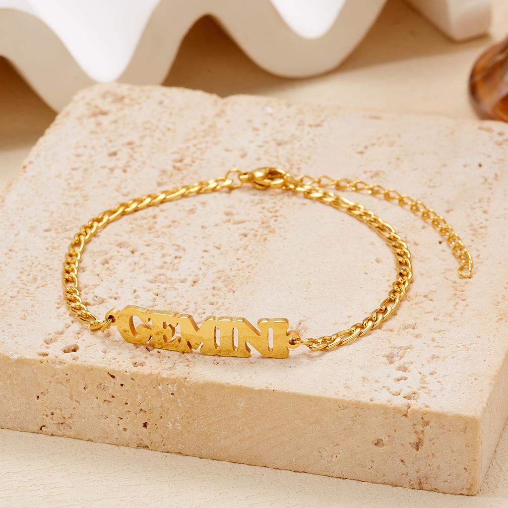 Stainless Steel 12 Constellation Bracelets for Women Men High Quality Letters Zodiac Cuban Chain Bracelet Jewelry Birthday Gift
