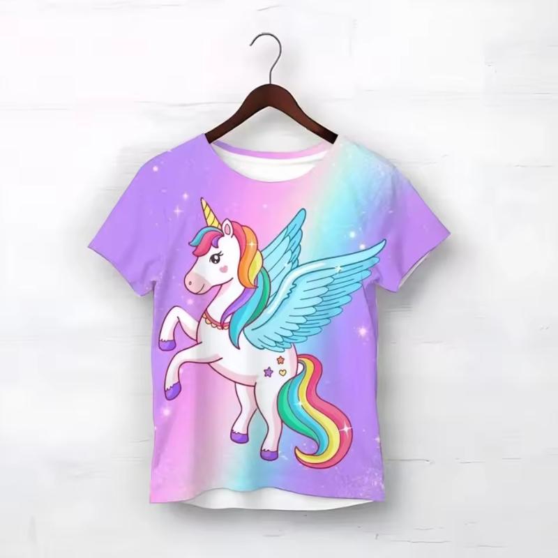 Cute Short Sleeved Shirt Cartoon Print Girls Children Soft Comfortable T-Shirts Girls
