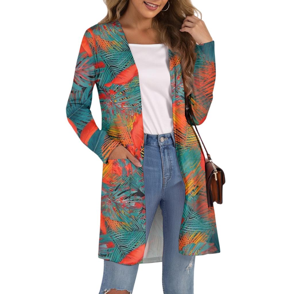 Women's Fashion Casual Comfort Floral Print Mid-Length Cardigan Jacket