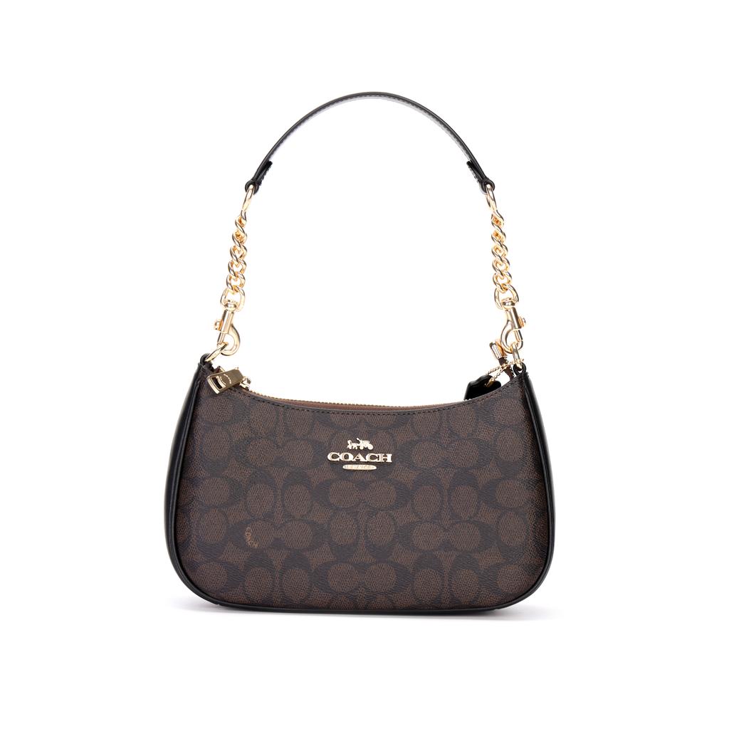 Coach Teri 24 Classic Monogram Logo Faux Leather And Recycled Leather Shoulder Bag Medium Women shoulder bag Dark-Brown CV933-IMXAQ
