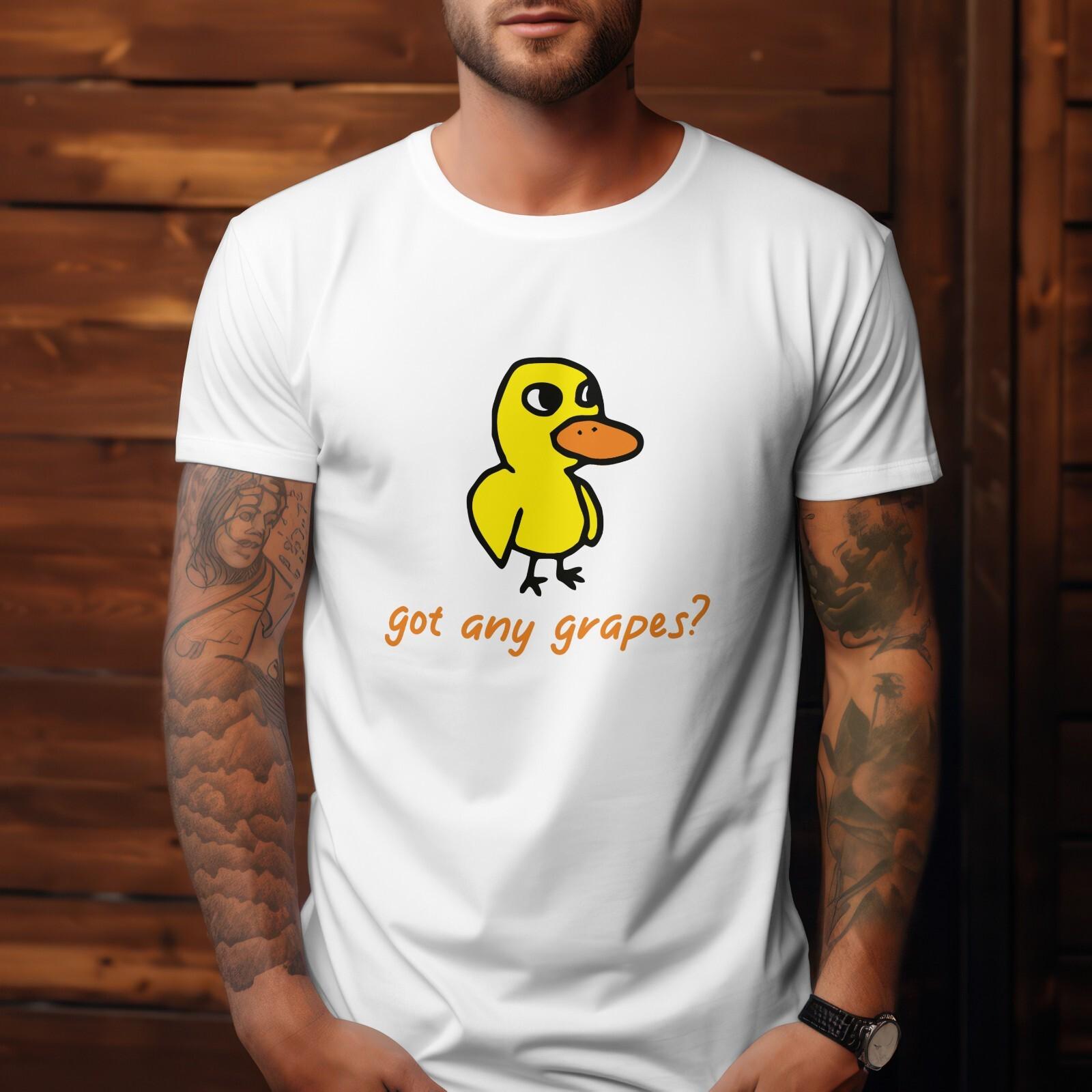 

Funny Got Any Grapes Cartoon Duck Tshirt Bird Top Fun Duck Song Retro Video Top L