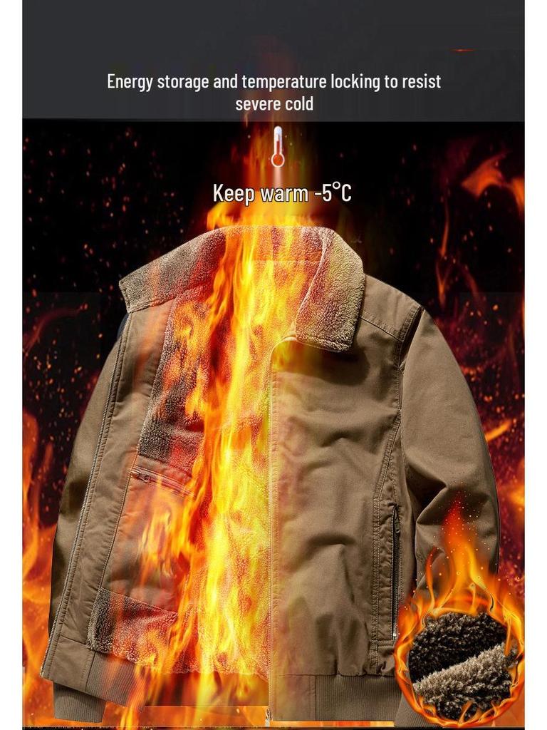 Men's High-End American Style Bomber Jacket: Spring-Fall Winter Cotton Velvet, Thickened for Middle-Aged & Elderly