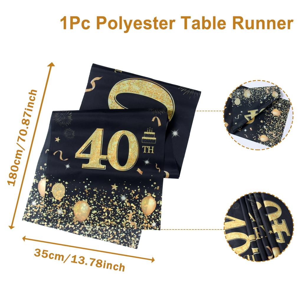 Schwarz Gold Happy Birthday Tischläufer 30. 40. 50. Geburtstagsparty Dekoration Erwachsener Jubiläum Geburtstagsparty Zubehör