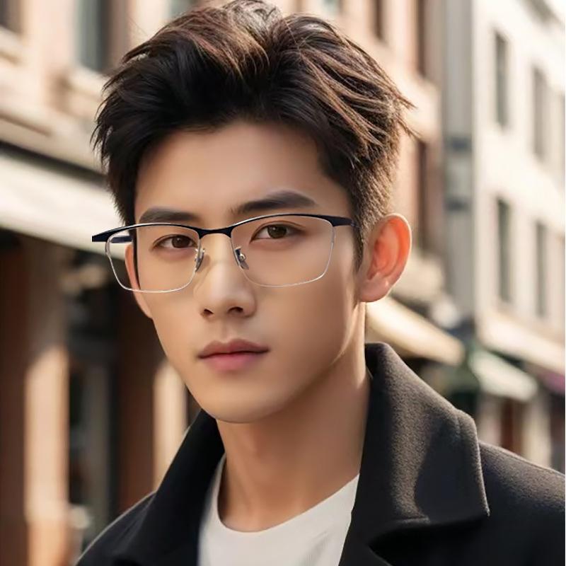 Men Business Half-frame Glasses Pure Titanium Square Eyeglasses Bamboo Knot Design Eyebrow Eyewear Gentleman Spectacle