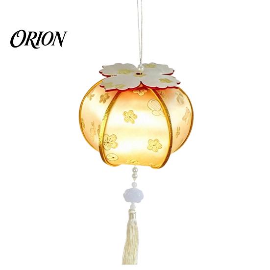Retro Style Decorative Lantern Spring Festival DIY Material Kit, Light Up Handmade Persimmon Shaped Traditional Oriental Craft Kit with Tassel