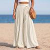 Women's High Waist Wide Leg Pants Linen Blend Casual Loose Fit Pleated Palazzo Trousers with Tie Detail and Elastic Waistband
