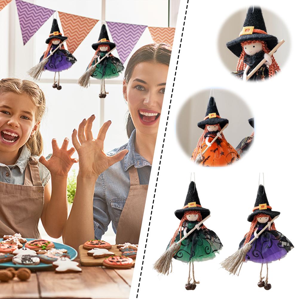 Halloween Ornament Witch Girl Broomstick Angel Hanging Pendant Mesh Silk Design For Christmas Tree Party Festival Decoration