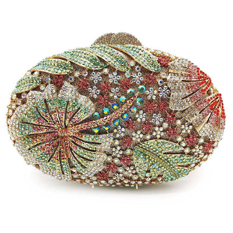 WHTUOHENG Crystal Evening Purse Bags For Women Diamond Flower Bags Gold/Silver Party Wedding Handbag Dinner CocktaiL Clutches