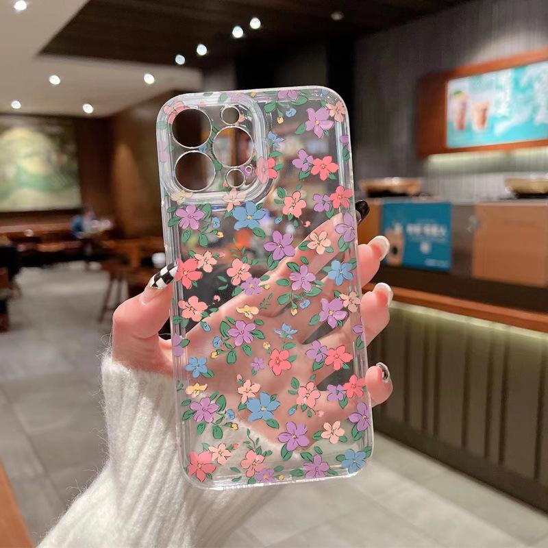 ins small floral application Apple 13pm mobile phone case iphone16 all-inclusive 17 transparent protective case 15pro girls