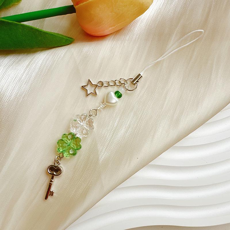 

Милый четырехлистный клевер, бисерный телефонный брелок для женщин и девочек, милый изысканный брелок, модный телефонный шнурок, подарки зелёный